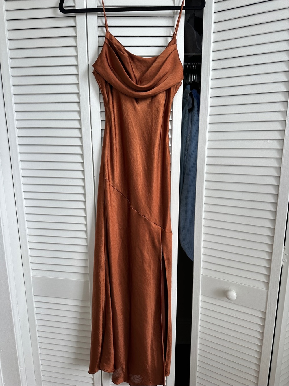 Hello Molly Rust Satin Cowl Maxi Dress